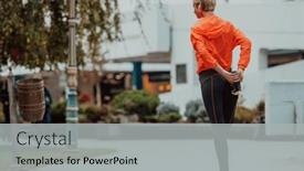  Presentation with activity - Presentation design with fit-attractive-woman-in-sportswear background and a light gray colored foreground