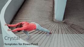  Presentation with activity - Slide set enhanced with fit-attractive-woman-in-sportswear background and a light gray colored foreground