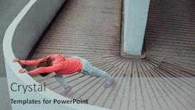  Presentation with activity - PPT theme featuring fit-attractive-woman-in-sportswear background and a light gray colored foreground