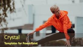  Presentation with activity - Presentation design with fit-attractive-woman-in-sportswear background and a tawny brown colored foreground