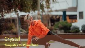  Presentation with activity - PPT theme enhanced with fit-attractive-woman-in-sportswear background and a tawny brown colored foreground