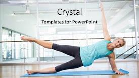  Presentation with exercise mat - Slides having fit blonde doing exercise on mat in fitness studio background and a sky blue colored foreground