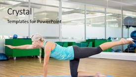  Presentation with yoga - Slide deck enhanced with fit blonde doing yoga on mat in the studio background and a light gray colored foreground