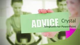  Presentation with spinning - Presentation theme featuring fit blonde holding card saying advice against spinning class in gym background and a mint green colored foreground