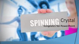  Presentation with spinning - Theme having fit blonde holding card saying spinning against class in gym background and a mint green colored foreground