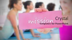  Presentation with saying - Beautiful PPT layouts featuring fit blonde holding card saying mission against yoga class in gym backdrop and a lemonade colored foreground