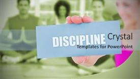  Presentation with saying - Audience pleasing PPT theme consisting of fit blonde holding card saying discipline against yoga class in gym backdrop and a light blue colored foreground