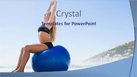 Presentation with beach ball - Presentation consisting of fit blonde sitting on exercise ball at the beach on a sunny day background and a sky blue colored foreground