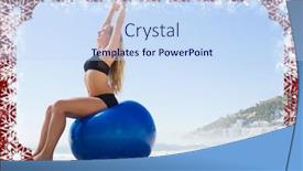  Presentation with beach ball - Presentation theme enhanced with fit blonde sitting on exercise ball at the beach against snow background and a sky blue colored foreground