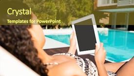  Presentation with billards pool table ready - Audience pleasing presentation design consisting of fit brunette lying on deck backdrop and a  colored foreground