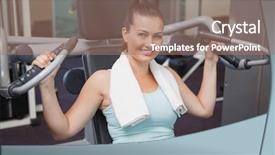  Presentation with machine - Presentation theme featuring fit brunette using weights machine background and a coral colored foreground