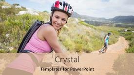  Presentation with cycling - Cool new presentation theme with fit couple cycling on mountain trail woman smiling at camera on a sunny day backdrop and a lemonade colored foreground