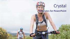  Presentation with cycling - Audience pleasing slide deck consisting of fit couple cycling on mountain trail on a sunny day backdrop and a sky blue colored foreground