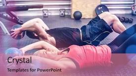  Presentation with abdominal - PPT layouts enhanced with fit couple doing abdominal ball background and a coral colored foreground