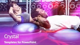  Presentation with gym ball - Audience pleasing PPT layouts consisting of fit couple doing bosu ball exercises at gym backdrop and a purple colored foreground