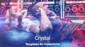  Presentation with gym ball - PPT theme with fit couple doing sit ups on bosu ball at gym background and a ocean colored foreground
