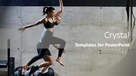  Presentation with physical fitness - Presentation theme with fit-couple-exercising-various-types background and a gray colored foreground