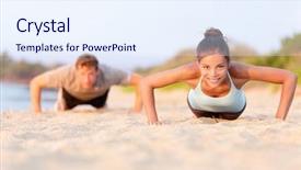  Presentation with crossfit - Slide set enhanced with fit couple female sport model background and a sky blue colored foreground