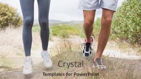  Presentation with trail - Presentation theme featuring fit couple jogging on mountain trail on a sunny day background and a coral colored foreground