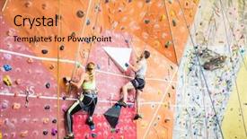  Presentation with rock climbing - Colorful slide deck enhanced with fit couple rock climbing indoors backdrop and a coral colored foreground