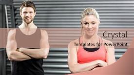  Presentation with crossfit - Presentation theme having fit couple with arm crossed at crossfit gym background and a coral colored foreground