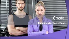  Presentation with crossfit - Colorful PPT theme enhanced with fit couple with arm crossed at crossfit gym backdrop and a gray colored foreground