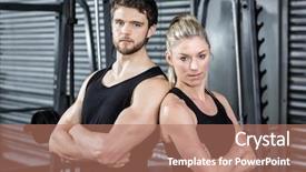  Presentation with crossfit - Theme featuring fit couple with arm crossed at crossfit gym background and a coral colored foreground