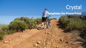  Presentation with cyclist - Beautiful presentation theme featuring fit cyclist pushing bike uphill backdrop and a teal colored foreground