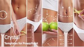  Presentation with female sport - Cool new PPT theme with fit female body isolated on white diet sport and healthy eating collage backdrop and a coral colored foreground