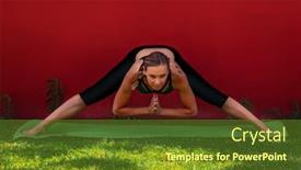  Presentation with mind body - Presentation theme with fit-female-stretching-outdoors-yoga background and a tawny brown colored foreground