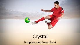  Presentation with football blue - Cool new theme with fit football player jumping and kicking against beautiful orange and blue sky backdrop and a lemonade colored foreground