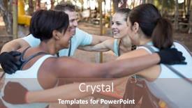  Presentation with huddle - PPT layouts having fit-friends-forming-huddle background and a coral colored foreground