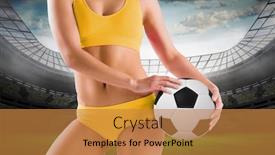  Presentation with football lights - Presentation theme enhanced with fit girl in yellow bikini holding football against large football stadium with lights background and a gold colored foreground