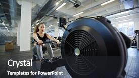  Presentation with club training - Presentation theme with fit girl training on rowing-machine in sport club background and a dark gray colored foreground