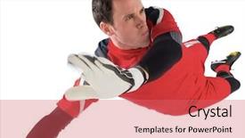  Presentation with goal - Audience pleasing slide set consisting of fit goal keeper jumping up backdrop and a  colored foreground