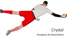  Presentation with diversity groups jumping up in the air - Presentation with fit goal keeper jumping up background and a  colored foreground