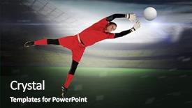  Presentation with football lights - Audience pleasing presentation design consisting of fit goal keeper jumping up backdrop and a dark gray colored foreground
