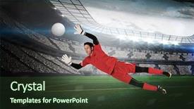  Presentation with football lights - Amazing slide deck having fit goal keeper jumping up backdrop and a tawny brown colored foreground