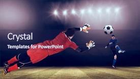  Presentation with football goal post - Cool new presentation design with fit goal keeper jumping up backdrop and a navy blue colored foreground