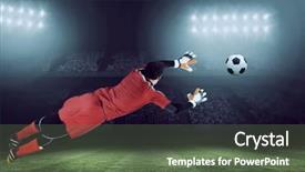  Presentation with football blue - Slide set having fit goal keeper jumping up background and a tawny brown colored foreground