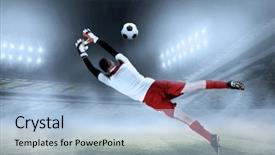  Presentation with football stadium - Audience pleasing presentation design consisting of fit goal keeper jumping up backdrop and a light blue colored foreground