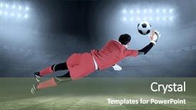  Presentation with football blue - Beautiful slide set featuring fit goal keeper jumping up backdrop and a gray colored foreground