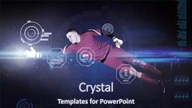  Presentation with blue black and silver - Colorful slide deck enhanced with fit goal keeper jumping up backdrop and a navy blue colored foreground