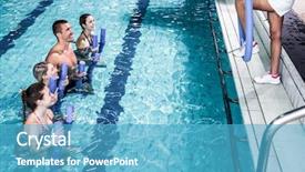  Presentation with support group online - Amazing presentation design having fit group doing aerobical excercises backdrop and a teal colored foreground