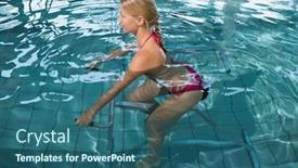  Presentation with exercise bike - Presentation with fit happy blonde using underwater exercise bike in swimming pool at the leisure centre background and a ocean colored foreground