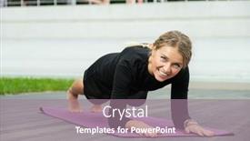  Presentation with abdominal - Slide deck consisting of fit-happy-woman-working background and a gray colored foreground