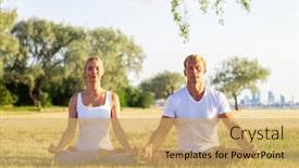  Presentation with exercise sport - PPT layouts having fit-man-and-beautiful-woman background and a yellow colored foreground