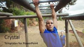  Presentation with monkey - Presentation theme having fit man climbing monkey bars background and a  colored foreground