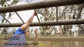  Presentation with obstacle course - Slide deck having fit man climbing monkey bars background and a  colored foreground