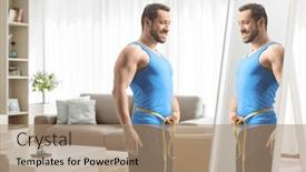  Presentation with geodetic engineering surveying measuring equipment - PPT theme having fit-man-in-sportswear-measuring background and a coral colored foreground